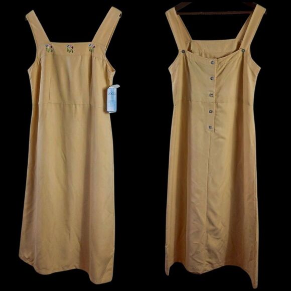 NWT HSZ Studio Maxi Sundress Sz L Butter Yellow Tulip Embroidery Cottagecore - Picture 2 of 10